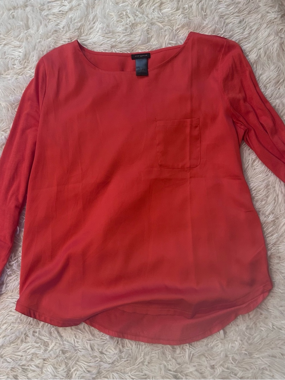 Ann Taylor orange Scoop-Neck Long Sleeve Pocket Top
